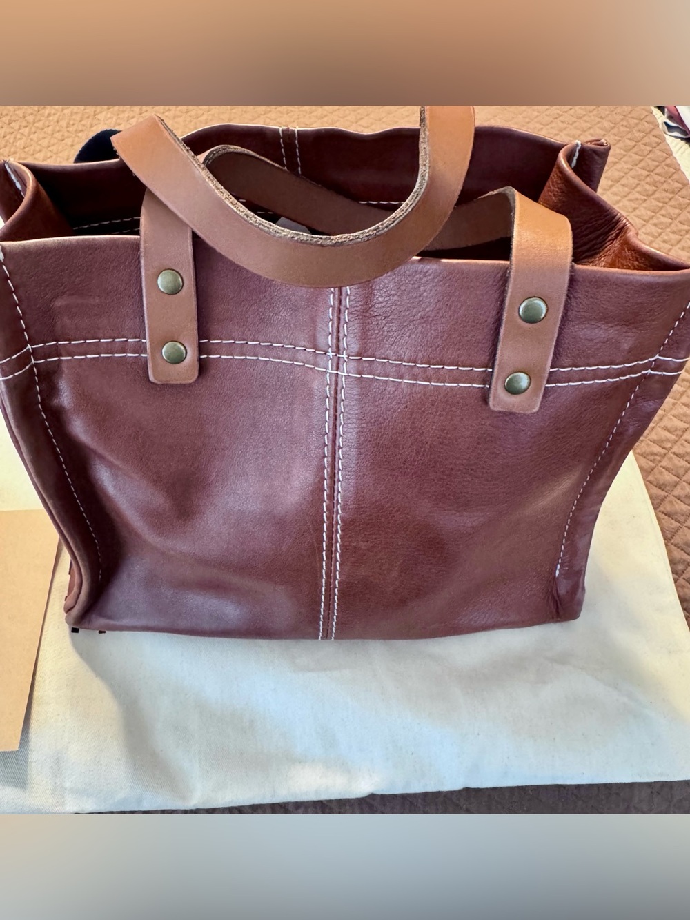 Parker Thatch Small Cognac Mimi with Contrast Stitching